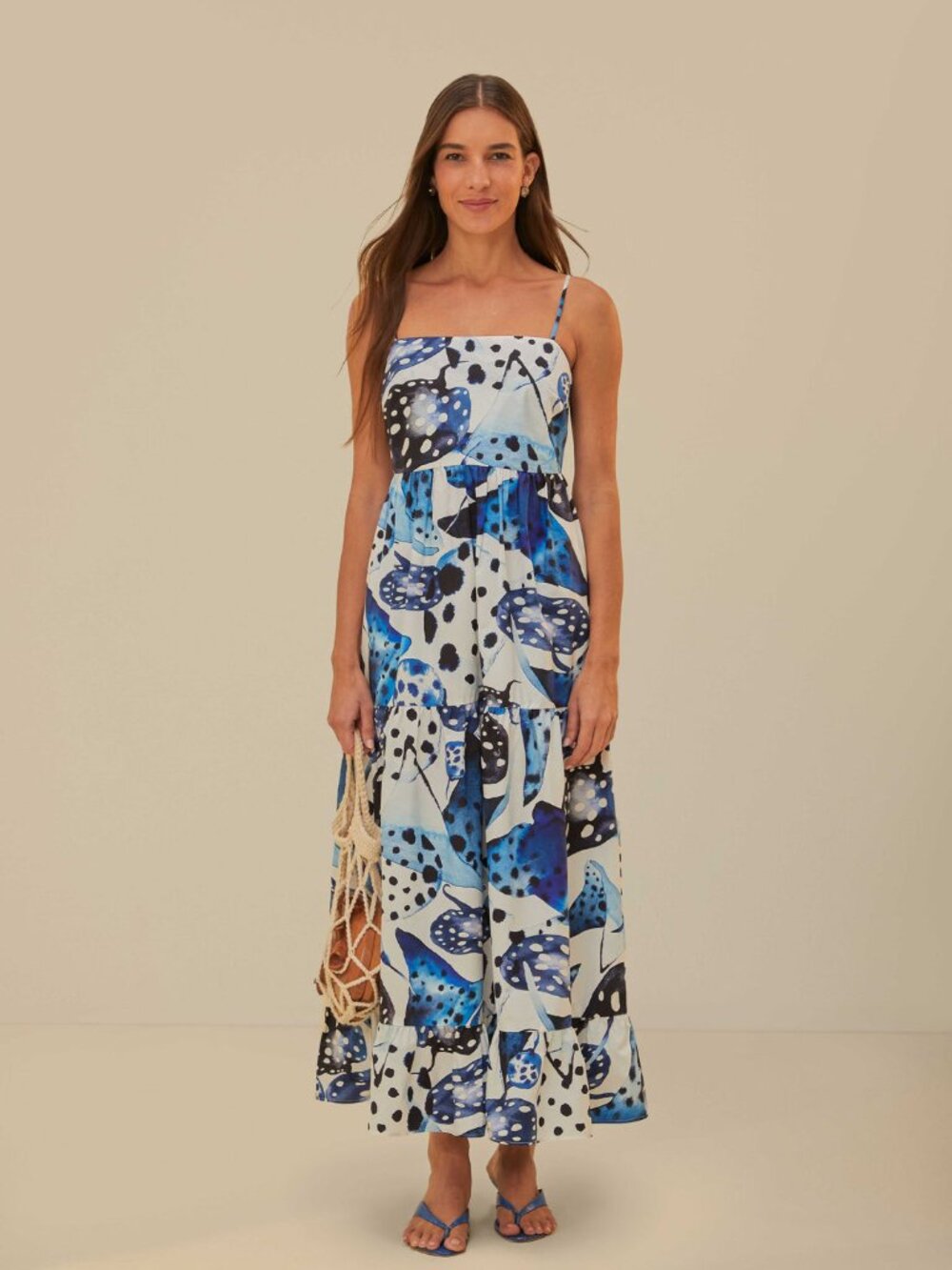 NWT Farm Rio Mantas Sleeveless Square neck midi dress L
